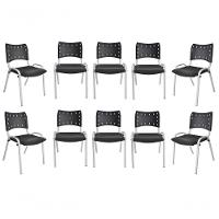 Kit 10 Cadeiras Iso Para Escola Escritório Comércio Preta Base Branca - 1