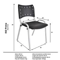 Kit 10 Cadeiras Iso Para Escola Escritório Comércio Preta Base Branca - 5