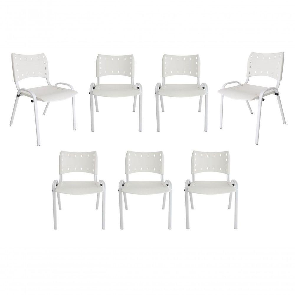 Kit 7 Cadeiras Iso Para Escola Escritório Comércio Branca Base Branca - 1