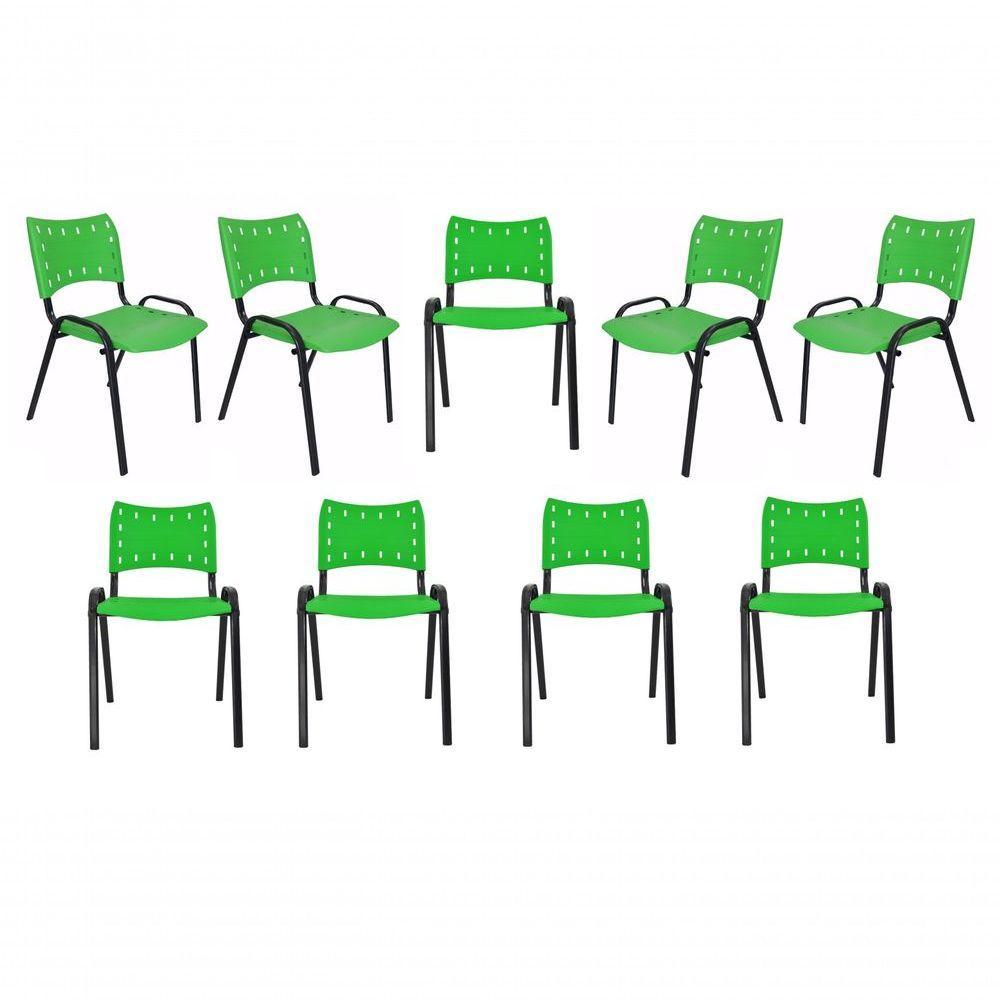 Kit 9 Cadeiras Iso Para Escola Escritório Comércio Verde Base Preta - 1