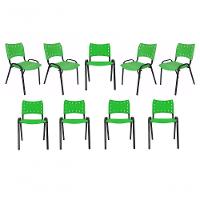Kit 9 Cadeiras Iso Para Escola Escritório Comércio Verde Base Preta - 1