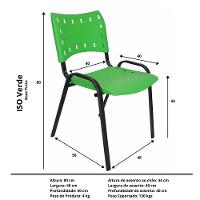 Kit 9 Cadeiras Iso Para Escola Escritório Comércio Verde Base Preta - 8