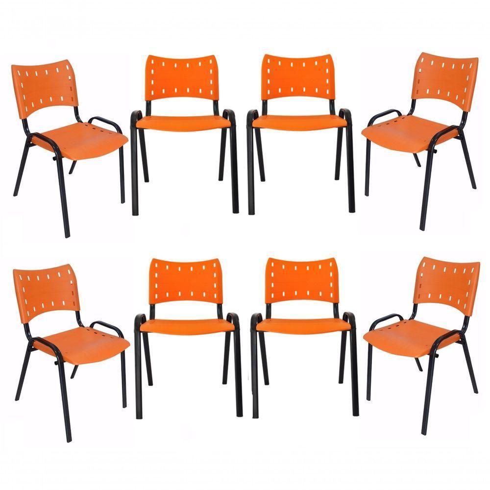 Kit 8 Cadeiras Iso Para Escola Escritório Comércio Laranja Base Preta - 1
