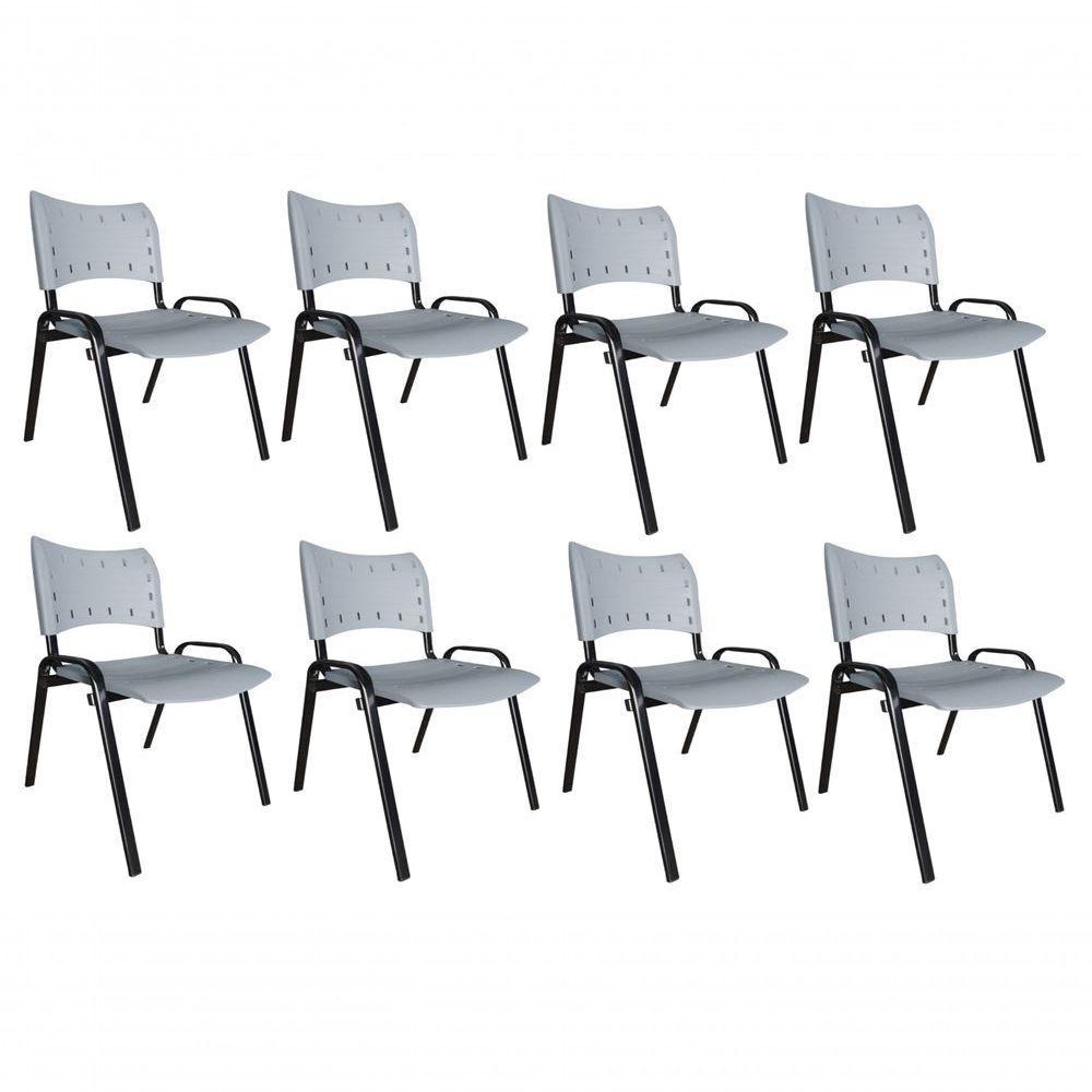 Kit 8 Cadeiras Iso Para Escola Escritório Comércio Cinza Base Preta - 1