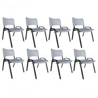 Kit 8 Cadeiras Iso Para Escola Escritório Comércio Cinza Base Preta - 1