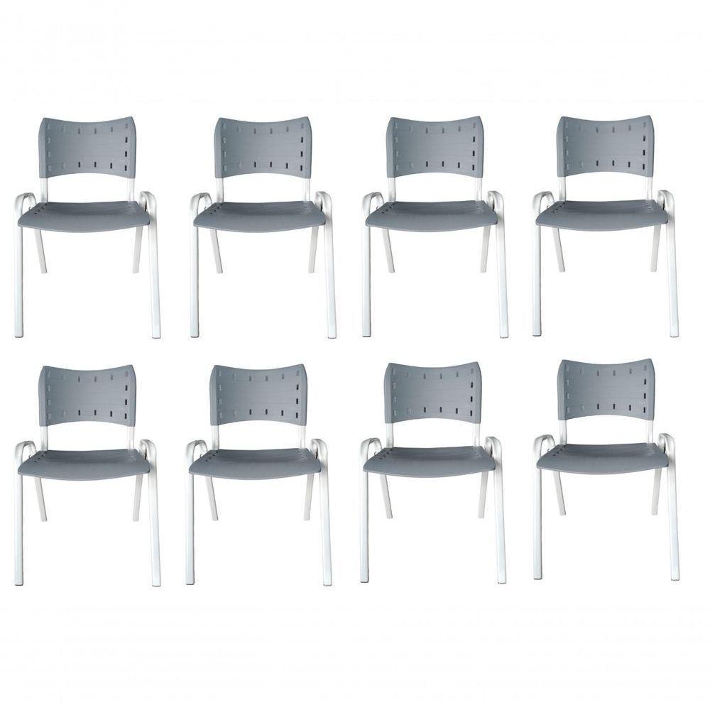 Kit 8 Cadeiras Iso Para Escola Escritório Comércio Cinza Base Branca - 1
