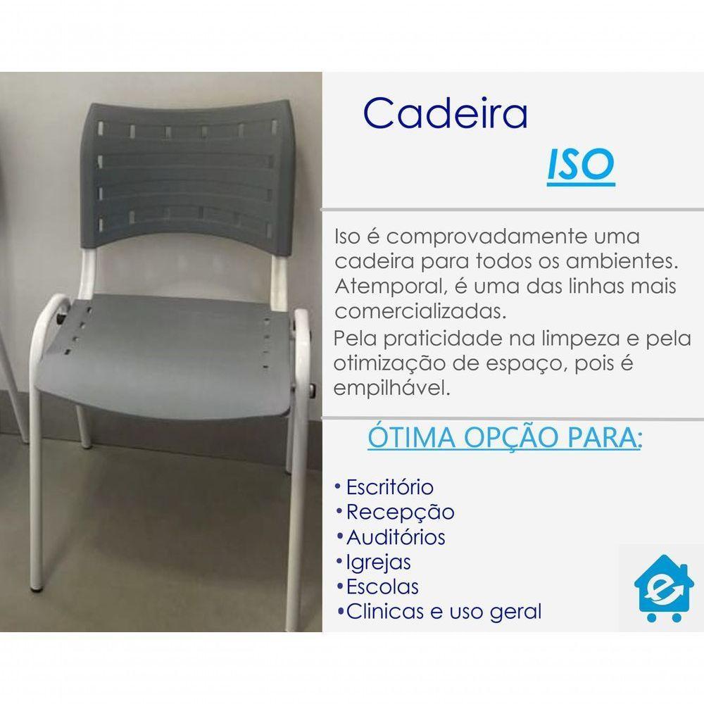 Kit 8 Cadeiras Iso Para Escola Escritório Comércio Cinza Base Branca - 6