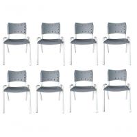 Kit 8 Cadeiras Iso Para Escola Escritório Comércio Cinza Base Branca - 1