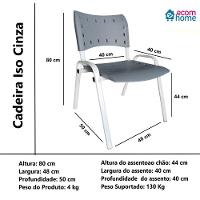 Kit 8 Cadeiras Iso Para Escola Escritório Comércio Cinza Base Branca