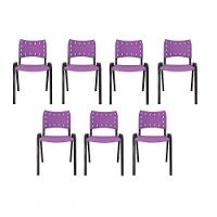 Kit 7 Cadeiras Iso Para Escola Escritório Comércio Roxo Base Preta - 1