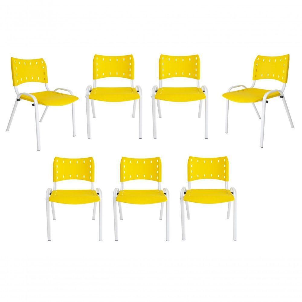 Kit 7 Cadeiras Iso Para Escola Escritório Comércio Amarela Base Branca - 1