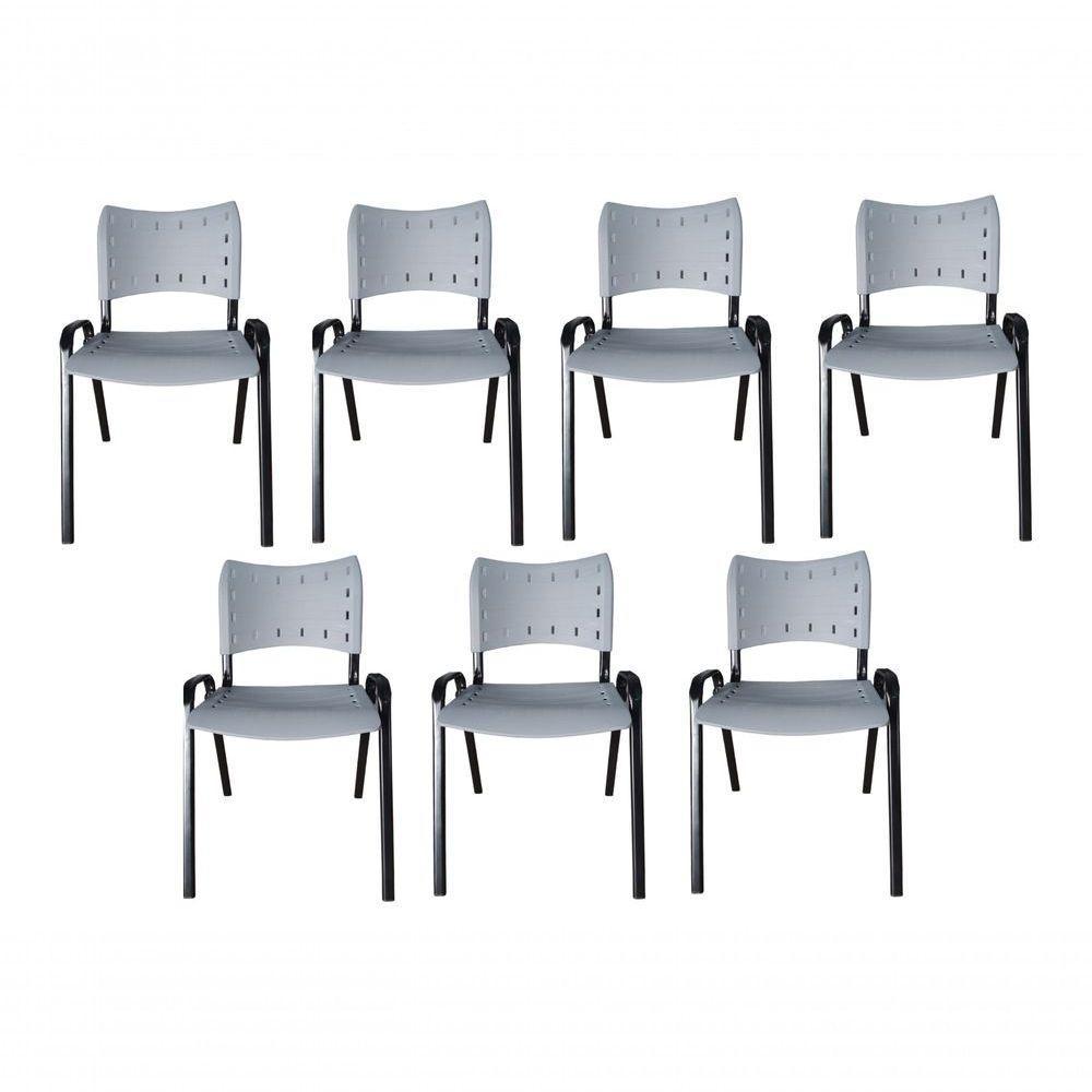 Kit 7 Cadeiras Iso Para Escola Escritório Comércio Cinza Base Preta - 1