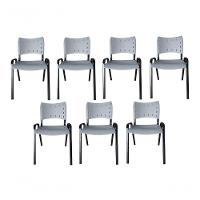Kit 7 Cadeiras Iso Para Escola Escritório Comércio Cinza Base Preta - 1