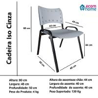 Kit 7 Cadeiras Iso Para Escola Escritório Comércio Cinza Base Preta