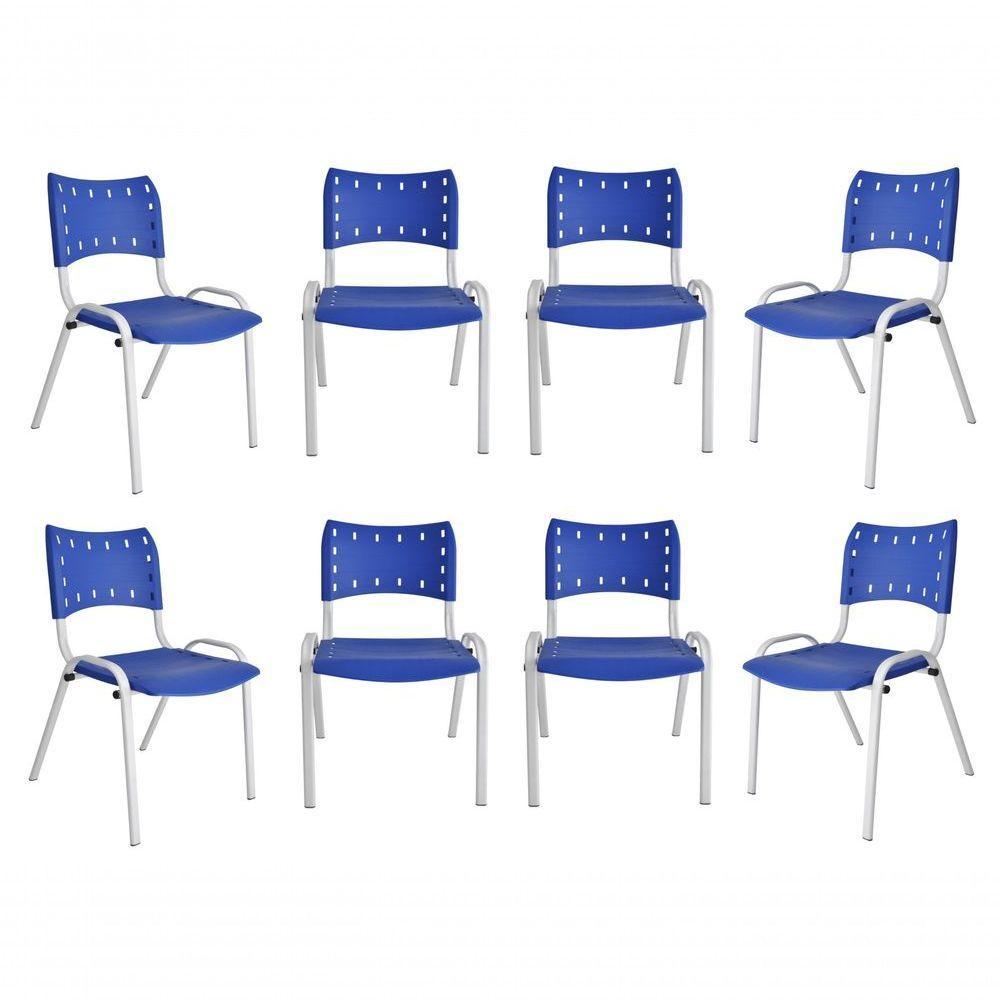 Kit 8 Cadeiras Iso Para Escola Escritório Comércio Azul Base Branca - 1