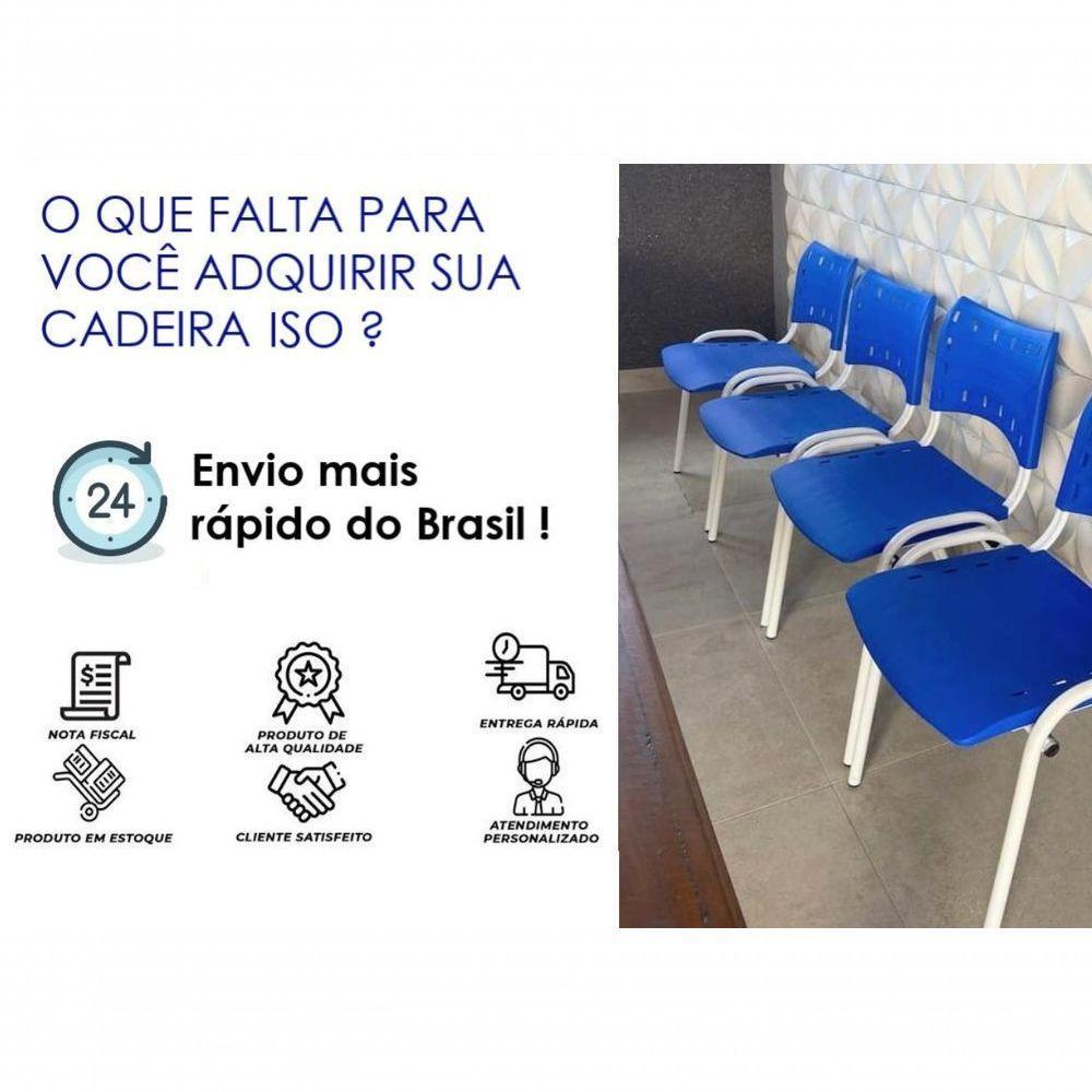 Kit 8 Cadeiras Iso Para Escola Escritório Comércio Azul Base Branca - 5