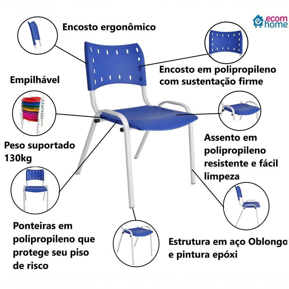 Kit 8 Cadeiras Iso Para Escola Escritório Comércio Azul Base Branca - 8