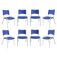Kit 8 Cadeiras Iso Para Escola Escritório Comércio Azul Base Branca - 1