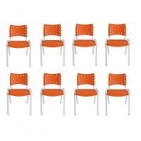 Kit 8 Cadeiras Iso Para Escola Escritório Comércio Laranja Base Branca - 1