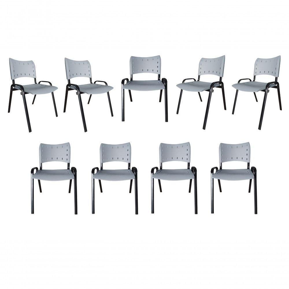 Kit 9 Cadeiras Iso Para Escola Escritório Comércio Cinza Base Preta - 1
