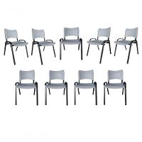 Kit 9 Cadeiras Iso Para Escola Escritório Comércio Cinza Base Preta - 1