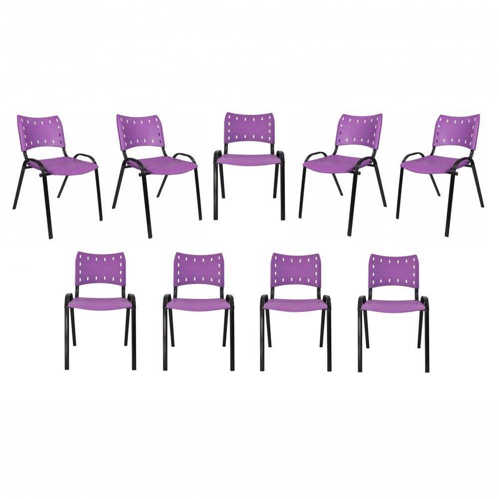 Kit 9 Cadeiras Iso Para Escola Escritório Comércio Roxa Base Preta - 1