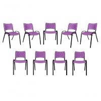 Kit 9 Cadeiras Iso Para Escola Escritório Comércio Roxa Base Preta - 1