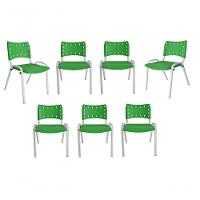 Kit 7 Cadeiras Iso Para Escola Escritório Comércio Verde Base Branca - 1