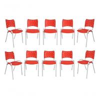 Kit 10 Cadeiras Iso Para Escola Escritório Comércio Vermelha Base Branca - 1