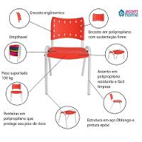 Kit 10 Cadeiras Iso Para Escola Escritório Comércio Vermelha Base Branca - 2