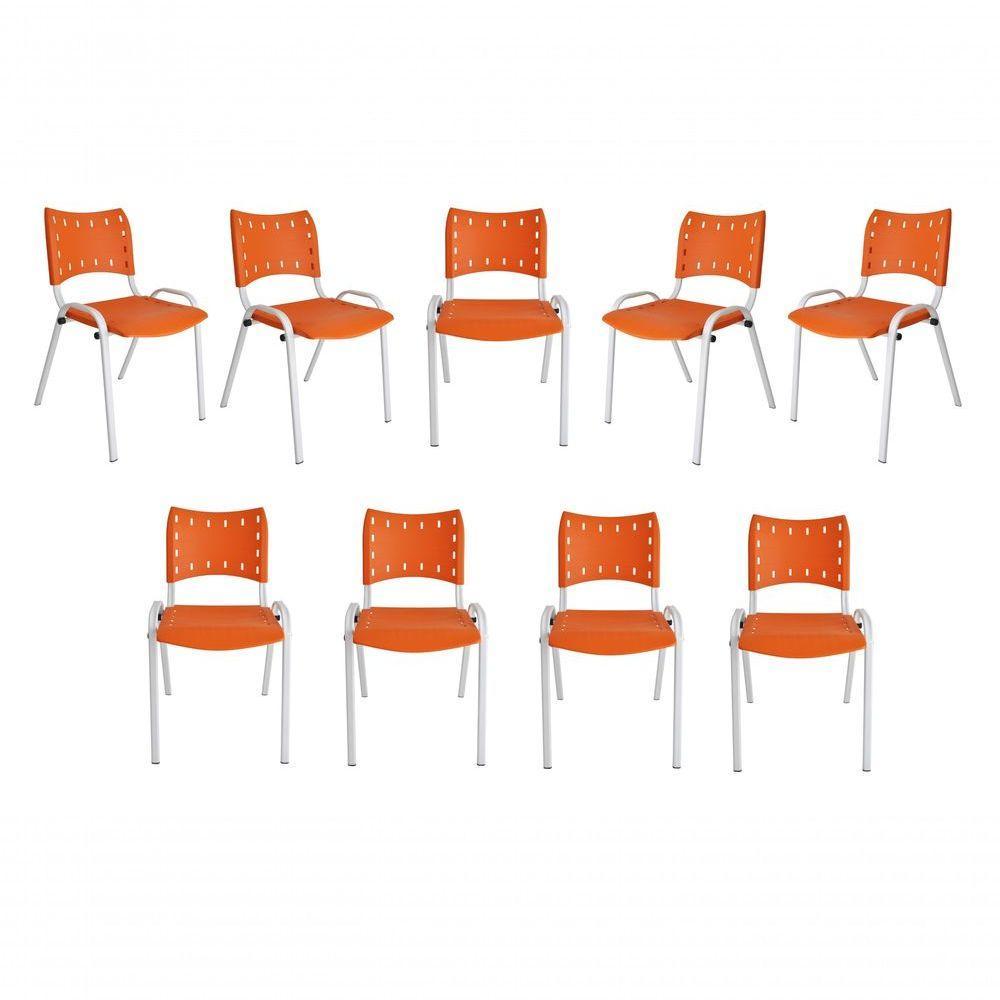 Kit 9 Cadeiras Iso Para Escola Escritório Comércio Laranja Base Branca - 1