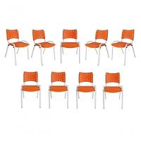 Kit 9 Cadeiras Iso Para Escola Escritório Comércio Laranja Base Branca - 1