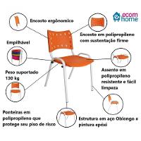 Kit 9 Cadeiras Iso Para Escola Escritório Comércio Laranja Base Branca - 3