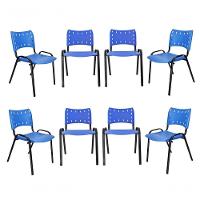 Kit 8 Cadeiras Iso Para Escola Escritório Comércio Azul Base Preta - 1