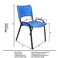 Kit 8 Cadeiras Iso Para Escola Escritório Comércio Azul Base Preta - 8