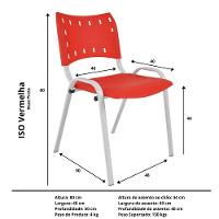 Kit 9 Cadeiras Iso Para Escola Escritório Comércio Vermelha Base Branca - 7