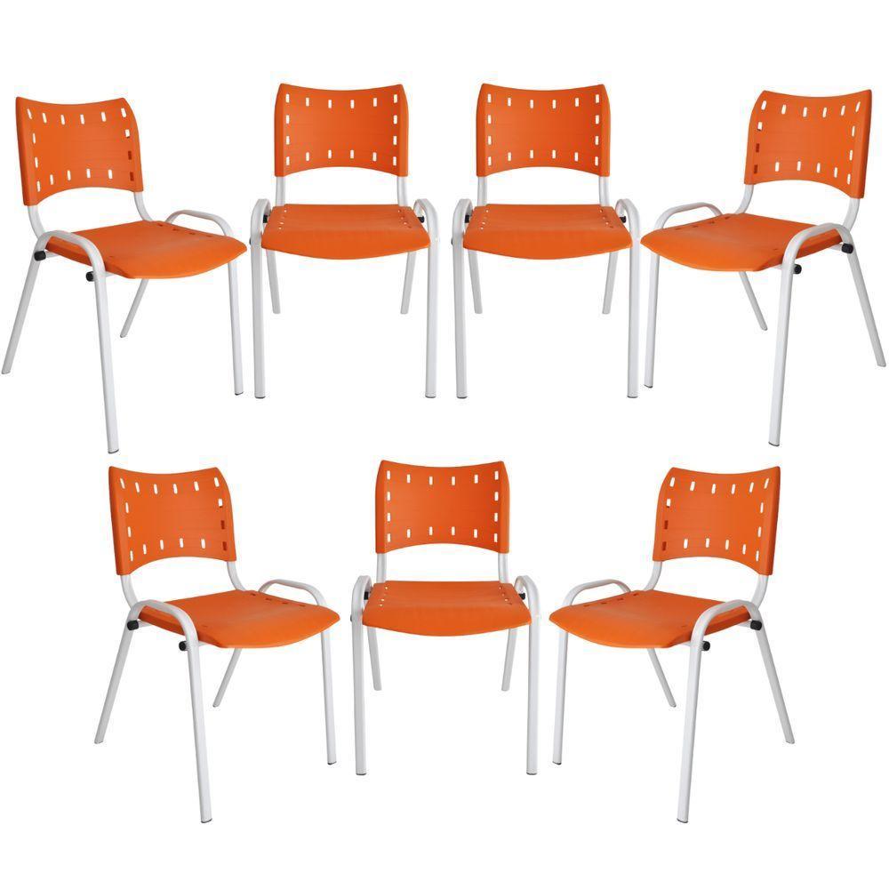 Kit 7 Cadeiras Iso Para Escola Escritório Comércio Laranja Base Branca - 1