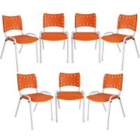 Kit 7 Cadeiras Iso Para Escola Escritório Comércio Laranja Base Branca - 1