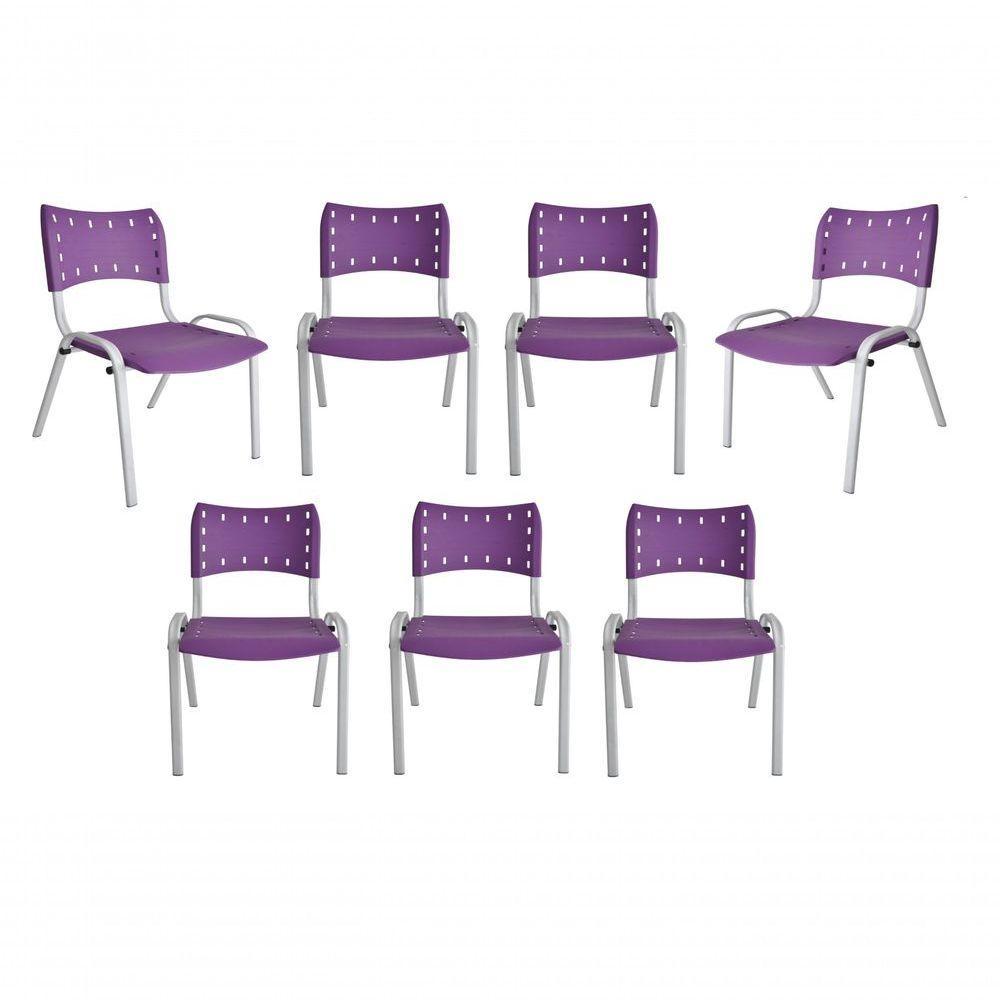 Kit 7 Cadeiras Iso Para Escola Escritório Comércio Roxa Base Branca - 1