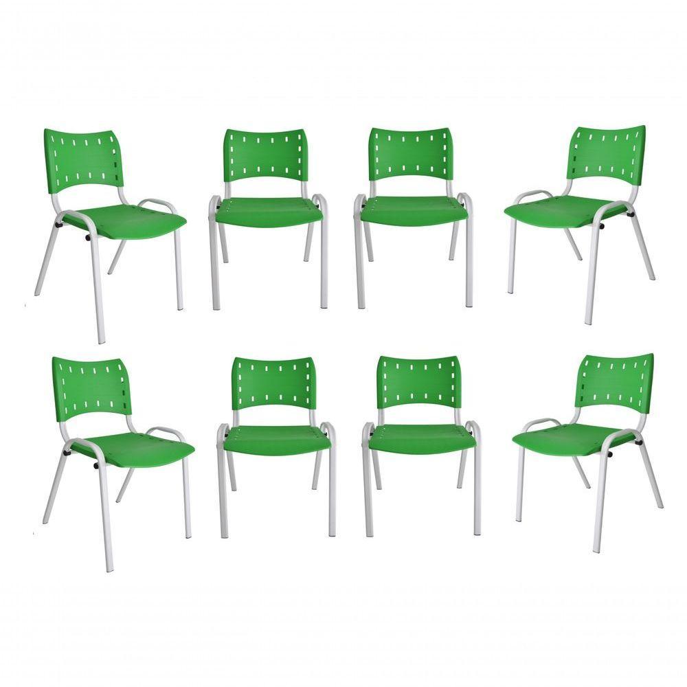 Kit 8 Cadeiras Iso Para Escola Escritório Comércio Verde Base Branca - 1