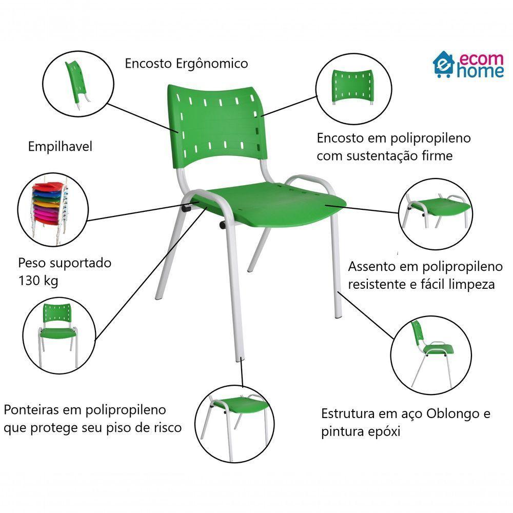 Kit 8 Cadeiras Iso Para Escola Escritório Comércio Verde Base Branca - 2