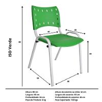 Kit 8 Cadeiras Iso Para Escola Escritório Comércio Verde Base Branca - 8