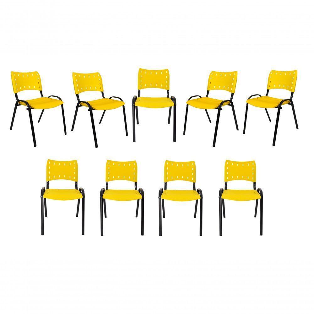 Kit 9 Cadeiras Iso Para Escola Escritório Comércio Amarela Base Preta - 1