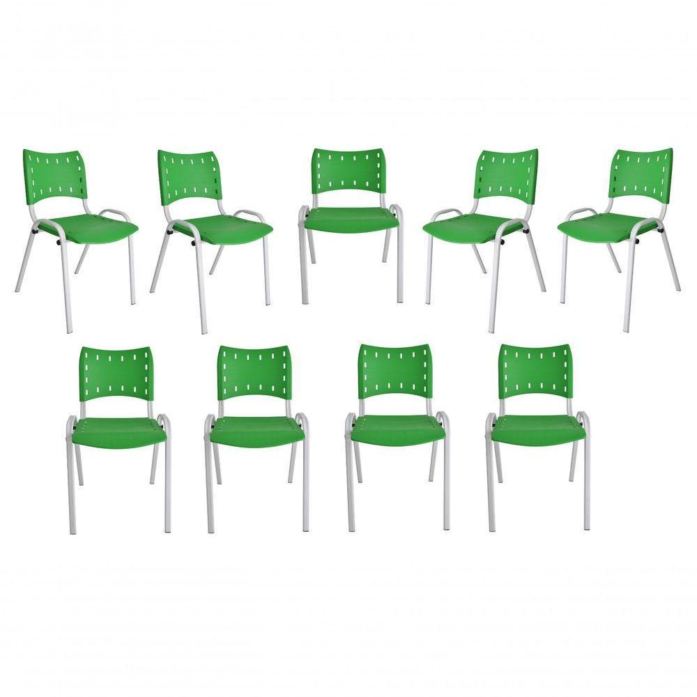 Kit 9 Cadeiras Iso Para Escola Escritório Comércio Verde Base Branca - 1