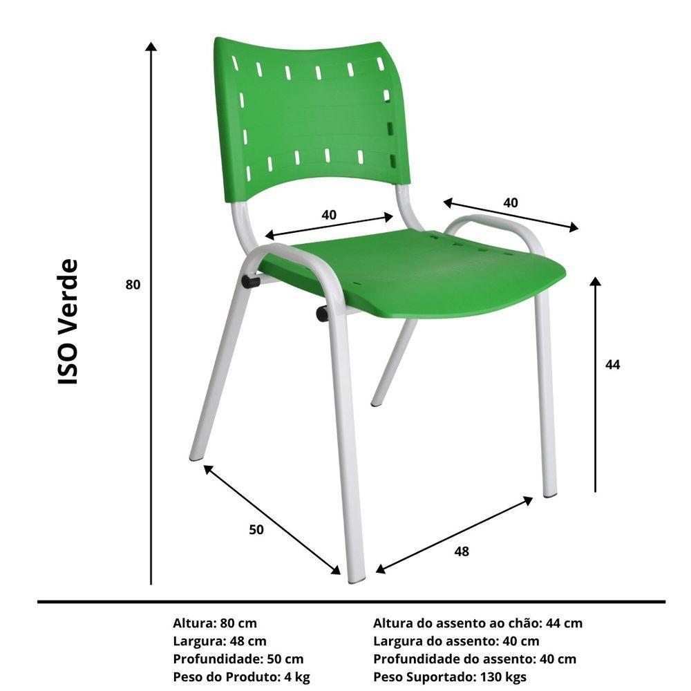 Kit 9 Cadeiras Iso Para Escola Escritório Comércio Verde Base Branca - 2