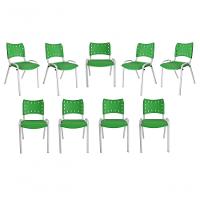 Kit 9 Cadeiras Iso Para Escola Escritório Comércio Verde Base Branca - 1