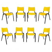Kit 8 Cadeiras Iso Para Escola Escritório Comércio Amarela Base Preta - 1