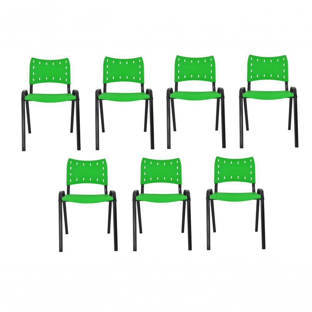 Kit 7 Cadeiras Iso Para Escola Escritório Comércio Verde Base Preto - 1