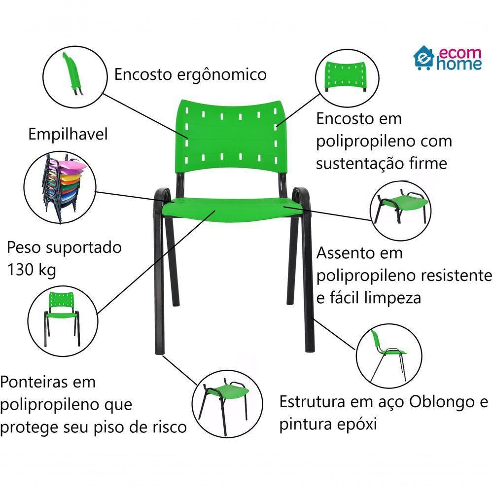 Kit 7 Cadeiras Iso Para Escola Escritório Comércio Verde Base Preto - 3
