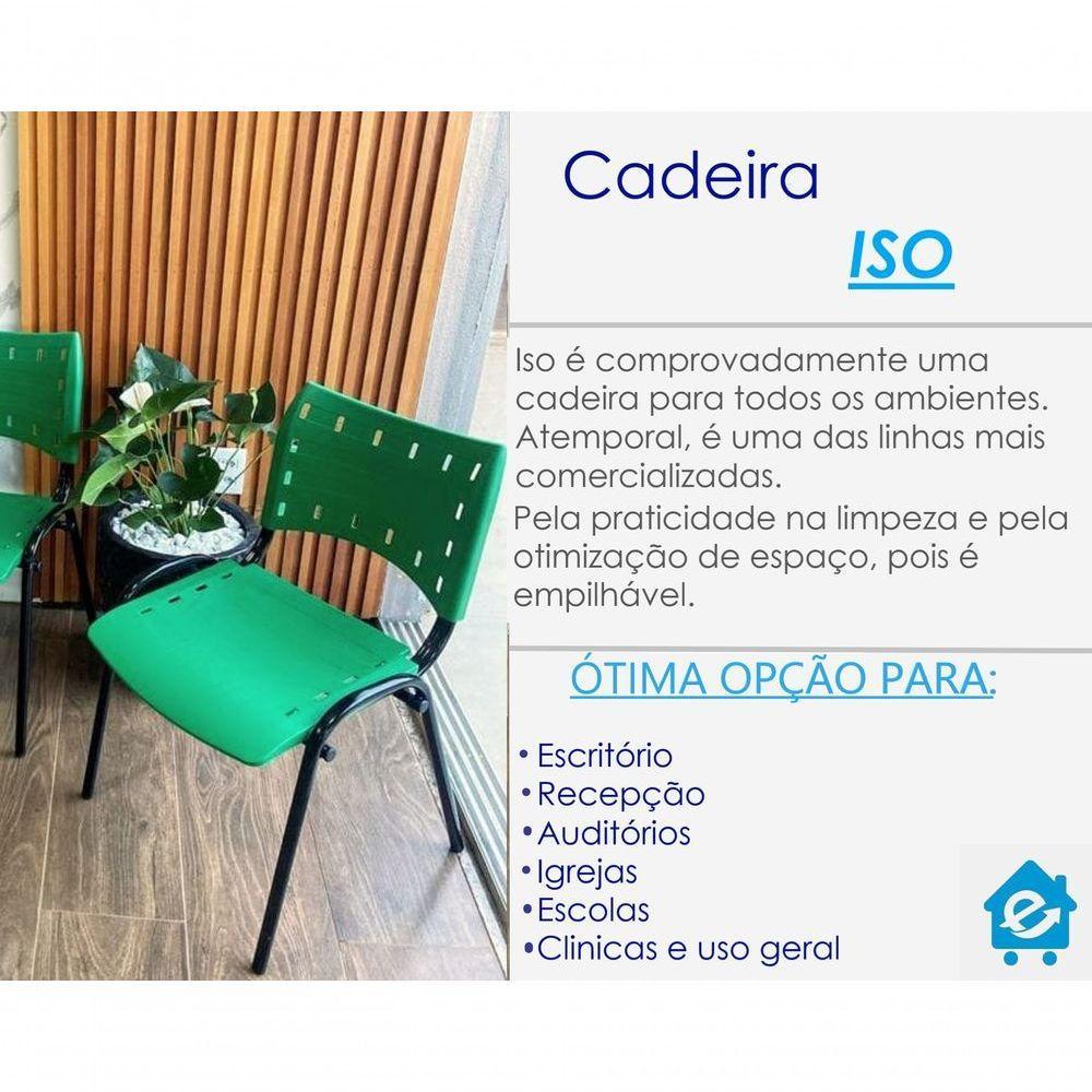 Kit 7 Cadeiras Iso Para Escola Escritório Comércio Verde Base Preto - 7